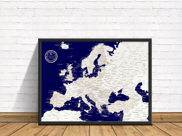 Europe Push Pin Map - Topographic - With 1,000 Pins – Modern Map Art