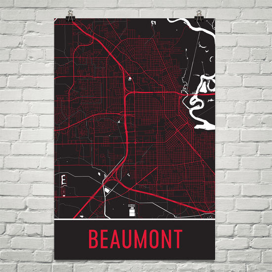 Beaumont TX Street Map Poster Wall Print by Modern Map Art