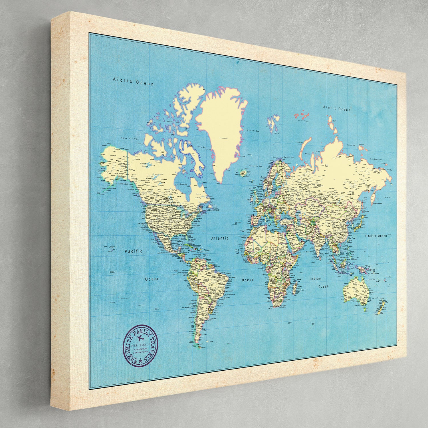 2D World Map Push Pins, Travel Map of the World, Modern Wall