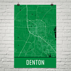 Denton TX Street Map Poster Green