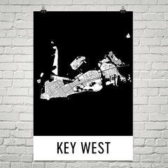 Key West FL Street Map Poster Black