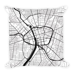 Rochester black and white throw pillow with city map print 18x18