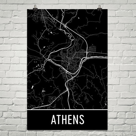 Athens Ohio Street Map Poster Wall Print By Modern Map Art