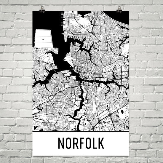 Norfolk VA Street Map Poster - Wall Print by Modern Map Art