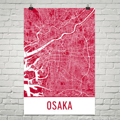 Osaka Japan Street Map Poster Red