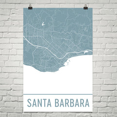 Santa Barbara CA Street Map Poster Black