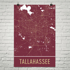 Tallahassee FL Street Map Poster Maroon