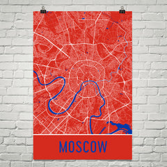 Moscow Street Map Poster Red