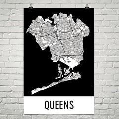 Queens NY Street Map Poster Black