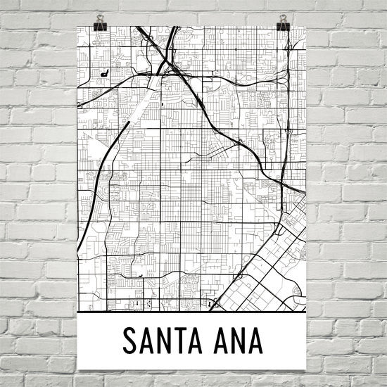 Santa Ana CA Street Map Poster - Wall Print by Modern Map Art