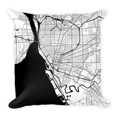 Buffalo black and white throw pillow with city map print 18x18