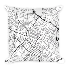 Charlottesville black and white throw pillow with city map print 18x18