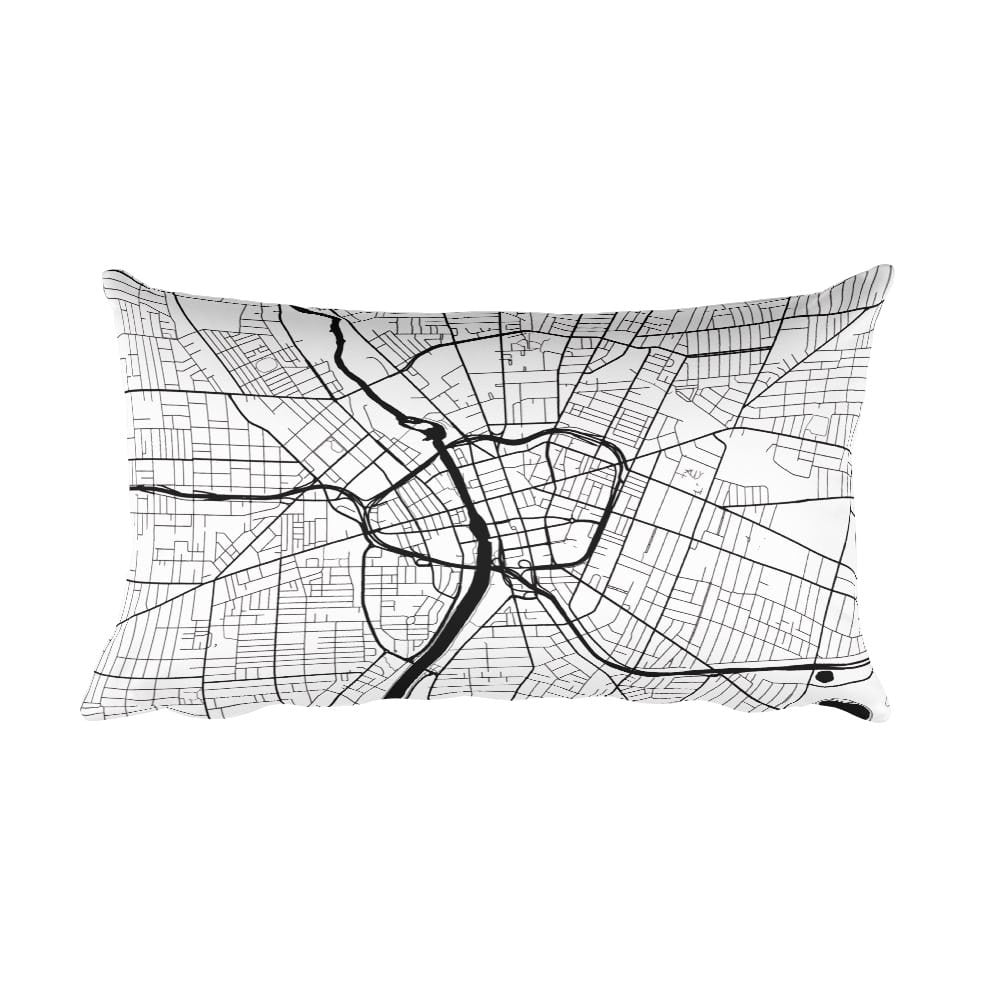 Rochester black and white throw pillow with city map print 12x20